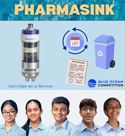 DAIS students presenting PharmaSink at the Blue Ocean Student Entrepreneur Competition 2026