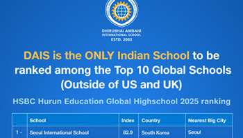 Dhirubhai Ambani International School has been ranked 5th in the Top 10 Global Schools outside the US and UK in the HSBC Hurun Education Global Highschool Rankings 2025 — and is the only Indian school to be featured!