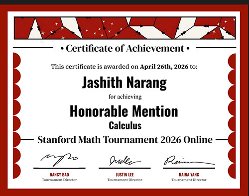 Jashith Calculus certificate