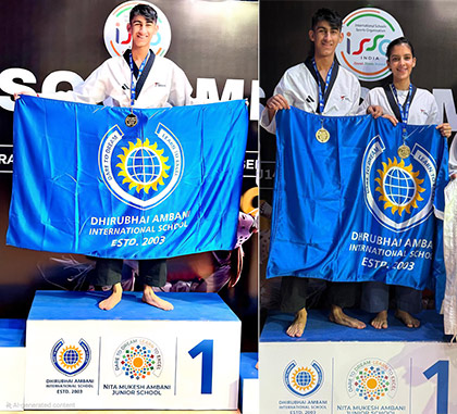 Jayveer Kochhar with his Gold medals at the ISSO National Taekwondo Tournament held at Nita Mukesh Ambani Junior School