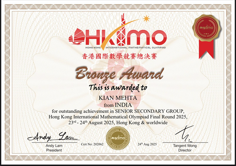 Kian Mehta Certificate