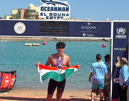 Krishiv Gupta swimming at Oceanman Egypt