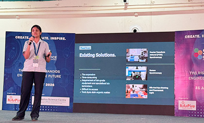 Navya Agarwal presenting her PlastiScan project at INSEF 2026