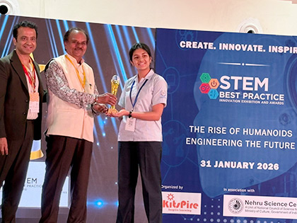 Navya Agarwal receiving award at INSEF 2026 National Fair