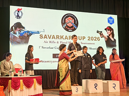 Preetha Wadekar with bronze medal at Savarkar Cup 2026 shooting competition
