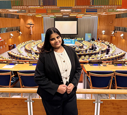 Sanaaya Joisher at the United Nations ECOSOC Youth Forum 2026 at UN Headquarters