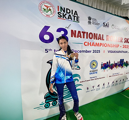 Sivah Navle winning double gold at the 63rd National Roller Skating Championship